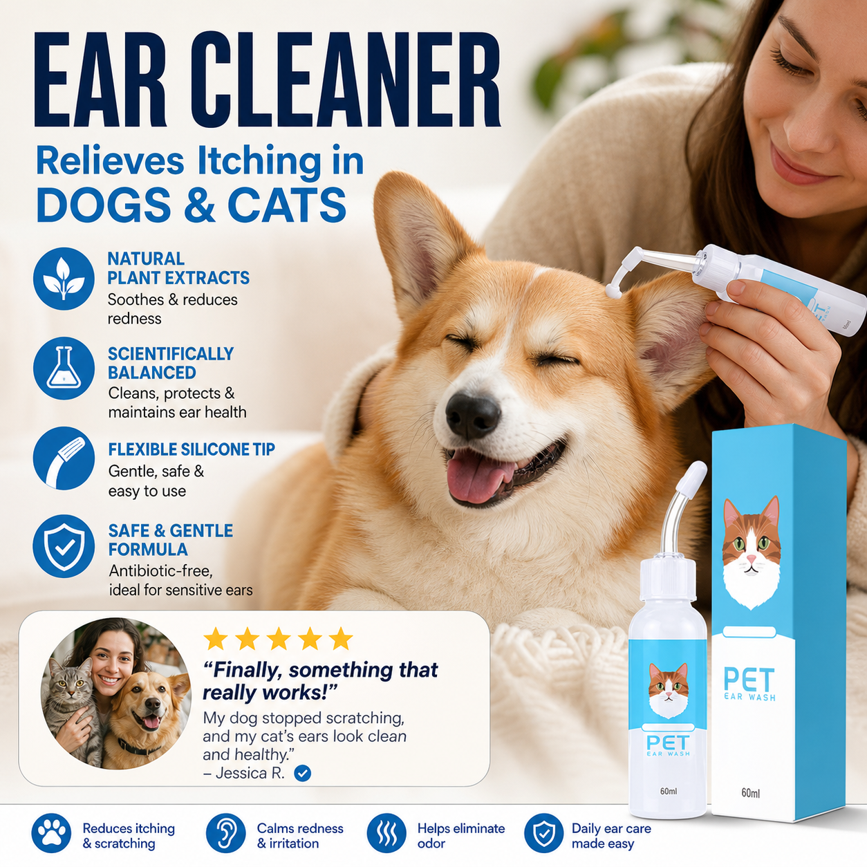 🐶🐱 Ear cleaner, Relieves itching in dogs & cats
